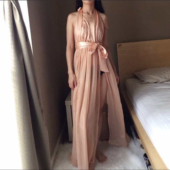 NWT Asos petal pink semi sheer halter maxi dress - Picture 2 of 6